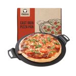 Chef Pomodoro Cast Iron Pizza Pan, Pre-Seasoned Skillet with Handles, Baking Pan, Round Griddle for Dosa Tawa Roti, Comal for Tortillas, Baking Stove, Oven, Grill BBQ and Camping - 15-inch (38 cm)