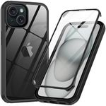 Phoneaura for iPhone 15 360 Degree Case with Glass Protection, Full Protection, iPhone 15 Case for Front and Back, iPhone 15 Protective Case with Protective Glass for iPhone 15 Camera Protection