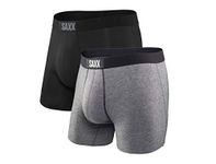 Saxx Men's Underwear - Vibe Super Soft Boxer Briefs with Built-in Pouch Support - Underwear for Men, Pack of 2,Black/Grey,Large