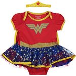 DC Comics Justice League Wonder Woman Newborn Baby Girls Cosplay Costume Bodysuit Dress Cape and Headband Set 6-9 Months