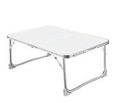 Small Folding Picnic Camping Table, Aluminium Lightweight Foldable Outdoor Garden Backyards BBQ Portable Table, Computer Notebook Tray Laptop Bed Table, Dorm Desk on Bed/Sofa, 60x40x26cm, White