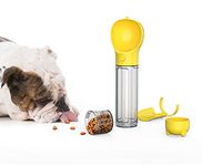 "A+a Pets’ Multifunctional 4in1 Dog Cat Water Bottle, Pet Portable Water Bottle with 500ML Water Tank, Food Storage, Poop Shovel & Poo Bag, Leak Proof Button Design, Lightweight & Portable for Travel, Camping (Yellow) "