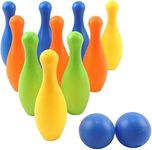 xwin sportseries 10 Pin Colorful Bowling Skittle Set, 2 Balls with Carry Handle, Sports Toys for Boys and Girls Age 3 4 5 6 Years Old, Bowling Set for Kids Indoor and Outdoor and Garden Toys