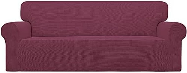 Easy-Going Stretch Sofa Slipcover 1-Piece Sofa Cover Furniture Protector Couch Soft with Elastic Bottom for Kids,Polyester Spandex Jacquard Fabric Small Checks(Sofa, ASH Rose), Large