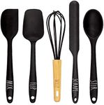 5 Piece Mini Kitchen Utensil Set- Silicone Kitchen Tools with Beechwood Handles by (Black)