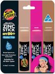 Sun Zapper SPF 50+ Zinc Stick Mineral Sunscreen 36 g (Pack of 3) BEAUTY Light Skin Tone, Pink, Medium/Dark Skin Tone