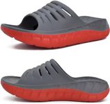 KuaiLu Mens Recovery Sandals Sport Comfort Cushion Athletic Slides Orthopedic Plantar Fasciitis Open Toe Slip On Wide Width Thick Sole Sandles Summer Pool Beach Slippers Grey Red Size 14