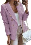 Happy Sailed Womens Fashion Work Suits Spring Long Sleeve Double Breasted Tweed Blazers Slim Fitted Lapel Open Front Business Office Blazer Jackets Professional Outfits 2025 Purple Small