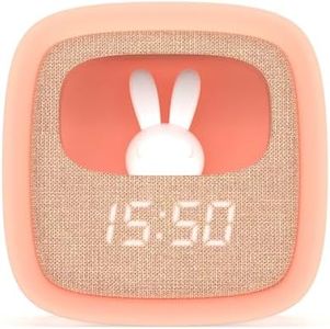 Sveglia Digitale per Bambini e Lampada Billy Clock con Coniglietto Soft Touch - Sveglia Comodino con Data, Ora e 3 Allarmi - Luminosità Regolabile - Rosa - MOB