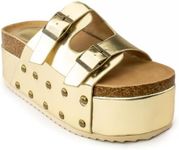 RF ROOM OF FASHION Women's Open Toe Slide on Footbed Platform Sandals, Gold - Double Band Platform, 4 UK