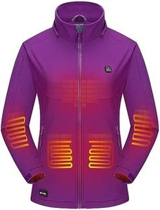 DEWBU Soft Shell Heated Jacket for Women with 12V Battery Pack and Detachable Hood Outdoor Electric Heating Coat, Purple, L