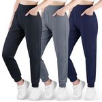 BIG ELEPHANT 3 Pack Girls Joggers with Pockets, High Waisted Kids Athletic Pants for Yoga Running