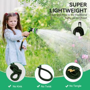 Expandable Garden Hose 50FT – 3-Layer Latex, No-Kink, 10-Function Nozzle, 3/4" & 1/2" Fittings