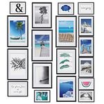 bomoe 18pcs Wall Collage Set Paradise 6x 10x15 cm, 4x 13x18 cm, 4x 18x24 cm, 4x 20x30 cm - Hanging Photo Frame Set - Picture Collage for Photo Picture Print Plastic Frame with Passepartout - Black
