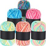 WILLBOND 6 Pcs 50g Crochet Yarn Multi Colored Knitting Yarn Bulk Acrylic Weaving Yarn Crocheting Thread (Pink, Yellow Green, Multicolor, Blue, Yellow Red, Yellow Green Pink, 3-Ply)