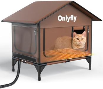 Heated Cat House for Outside: Heated Outdoor Cat House Weatherproof, Elevated Insulated Cat Shelter for Winter with Escape Door for Strays Feral Barn Cats Backyard Farm Porch（Brown）