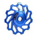 2pcs Bike Rear Derailleur Pulley Aluminium Alloy Ceramic Bearings Bike Jockey Wheel Bike Rear Derailleur Guide Roller Part (11T-Blue)