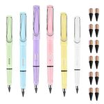 CAVLA 6 Pcs Inkless Pencils with 12 Pcs Replacement Nibs, Infinity Pencil with Eraser, Portable Everlasting Pencil, Metal Pencil, Reusable Erasable Unlimited Writing Pencils for Home, Office, School