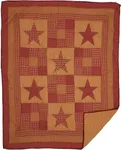 VHC Brands Ninepatch Star Primitive 60"x50" Throw Red Rod Pocket Patchwork Cotton Pre-Washed Rectangle Decor