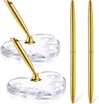 Outus 2 Pcs Wedding Pens Set for Guest Book Acrylic Heart Pen Holder Stand with Gold Pen for Wedding Bridal Engagement Guests Book Ceremony Valentine's Day Favor