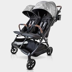 Strolee Lightweight Double Side by Side Stroller for Travel - 22 Lbs, 9.5" Compact Fold, Twin Nap Ready Seating, No Rethread Harness, Magnetic Buckle & Ultra Plush Seat 60Lb Max Per Seat- (v2 Shadow)