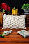 IMPEXART PVT LTD Cotton Geometrical Shape Cushion Cover (40 X 60 cm, Off White)