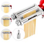 Rafbar Pasta Roller Cutters Attachment for Stand Mixers, 3 in 1 Stainless Steel Pasta Maker Set Included Pasta Sheet Rolle Cutter Accessories and 1 Metal Knob Screw Replacement