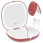 wobsion Travel Magnifying Mirror with Light, 1x/10x LED Compact Mirror, 2-Side Illuminated Makeup Mirror Dimmable, 10cm Rechargeable Handheld Pocket Mirror, Gifts for Women(Red)