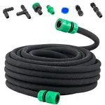 MOOWY Soaker Hose 15m with 11 Connector Pieces - 1/2" Permeable Rubber Drip Hose Pipe for Garden Irrigation - Leaky Pipe for Efficient Plant Watering on Lawn Borders, Patios, Hedges and Flower Beds