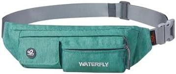 WATERFLY Fanny Pack Slim Soft Polyester Water Resistant Waist Bag Pack for Man Women Carrying iPhone 8 Samsung S6 Dark Green