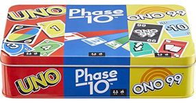 Mattel Games Set of 3 Games with UNO, Phase 10 & ONO 99, Travel Games for Kids & Family Night with Storage Tin Box