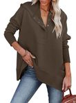 BETTE BOUTIK Women Casual Button V Neck Hoodies Oversized Pullover Sweatshirt Hooded Tops with Pockets Winter Brown