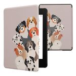 kwmobile Case Compatible with Amazon Kindle Paperwhite 11 Generation 2021 Case - PU Cover for Kindle Paperwhite Case w/Magnet - Funny Dogs Brown/White/Taupe