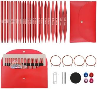 Interchangeable Circular Knitting Needles Set Sizes US 2.5, 3, 4, 5, 6, 7, 8, 9, 10, 10.5, 11, 13, 15 with Cables, Accessories and Case (Rose Red)