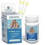 Safe Swim 4-Way - Hot Tub, Swimming Pool and Spa Test Strips - Bottle of 70 - Measures Chlorine, Bromine, PH and Total Alkalinity - Made in the USA.