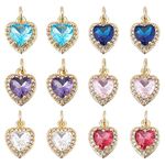 SUPERFINDINGS 12Pcs 6 Colors Brass Cubic Zirconia Charms Heart Micro Pave Cubic Zirconia Charms Heart Charms with Rhinestone for DIY Jewelry Making Bracelet Necklace Earring Accessories