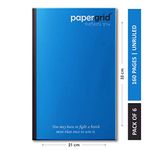 Papergrid Notebook - Ultra Long Book (33 cm x 21 cm), Unruled, 160 Pages, Soft Cover - Pack of 6