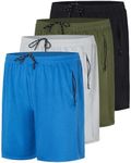 4 Pack: Men's Big & Tall King Size Heavyweight 7 Inch Inseam Active Athletic Running Quick Dry Mesh Shorts Zipper Pockets Drawstring Basketball Bottoms Soccer Workout Gym Tennis Workout - Set 3, 5X