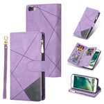 UEEBAI Wallet Case for iPhone 6 Plus/iPhone 6S Plus, Vintage Premium PU Leather Cover Flip Case with Card Slots Magnetic Closure Zipper Pocket Kickstand Handbag with Hand Strap - Diamond Purple