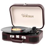 Record Player, VOKSUN Portable Bluetooth Vinyl Turntable with Built-in Stereo Speakers, 3-Speed Belt-Drive Suitcase Vinyl LP Player, Supports Vinyl to MP3 Recording, AUX/USB/RCA/Headphone Jack