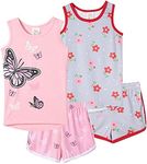 MyFav Girls Sleeveless Pajamas 4 Pieces Beautiful Flower Short Sleeve Sleepwear, Flower, 7Y