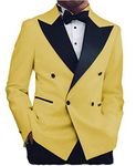 HSLS Men's Double-Breasted Slim Fit Men Suit Casual Solid Color Jacket Blazer Tailored(Yellow,50)