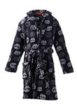 HOME MEET Boy's Coral Fleece Robe Skeleton Kid Bath Robe Soft Towel Sleepwear for Halloween(Black,9-10)