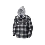 Pioneer Plaid Work Shirt With Hood - Flannel Shirt Jacket with Sherpa Fleece Hoodie - For Cold Weather - Pockets - Blue/Grey