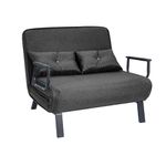 CROWNSHOP Folding Sofa Bed 4-in-1 Convertible Double Sofa Chair Bed with Adjustable Backrest and 2 Tufted Cushions Folding Sleeper Couch for Living Room Black