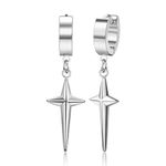 GTHIC Stainless Steel Punk Cross Hoop Earrings For Men Women Huggie Dangle Earrings, Silver Earring