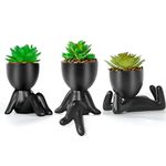 LOMOHOO Fake Succulents Plants, Artificial Plant, Mini Succulents Potted Plants with Black Human Shaped Ceramic Pot for Bathroom Bedroom Home Room Indoor Greenery Decor, 3PCS