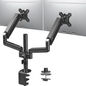 VIVO Dual Arm Computer Monitor Desk Mount with Pneumatic Height Adjustment, Full Articulation, Vesa Stand with C-Clamp and Grommet, Holds 2 Screens Up to 32 Inches (Stand-V002K)