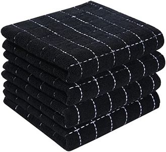 Homaxy 100% Cotton Terry Kitchen Towels(Black, 13 x 28 inches), Checkered Designed, Soft and Super Absorbent Dish Towels, 4 Pack