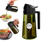 YARRAMATE 16oz/470ml Light-Blocking Dark Oil Sprayer for Cooking, 2-in-1 Olive Dispenser Bottle, Premium Green Glass, Food-Grade Mister for Air Fryer, BBQ, Kitchen Use (Black)